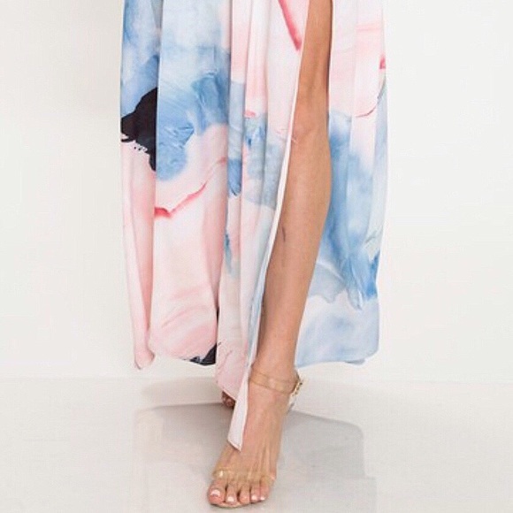 LAST ONE! ✨ Watercolor Plunge Maxi Dress Side Slit - Picture 3 of 5